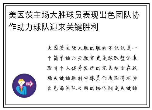 美因茨主场大胜球员表现出色团队协作助力球队迎来关键胜利