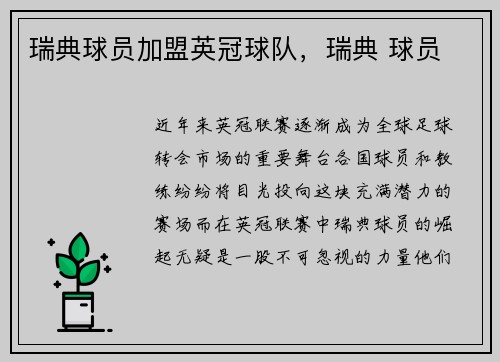 瑞典球员加盟英冠球队，瑞典 球员