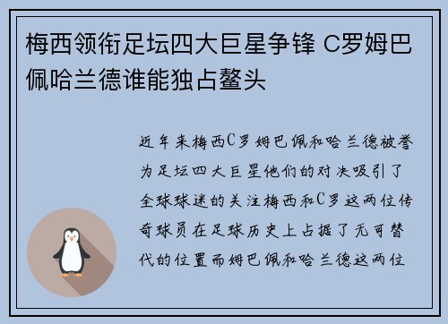 梅西领衔足坛四大巨星争锋 C罗姆巴佩哈兰德谁能独占鳌头