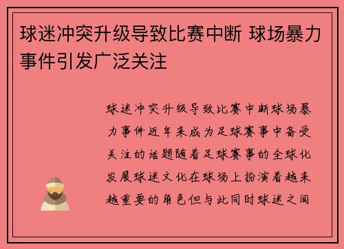 球迷冲突升级导致比赛中断 球场暴力事件引发广泛关注